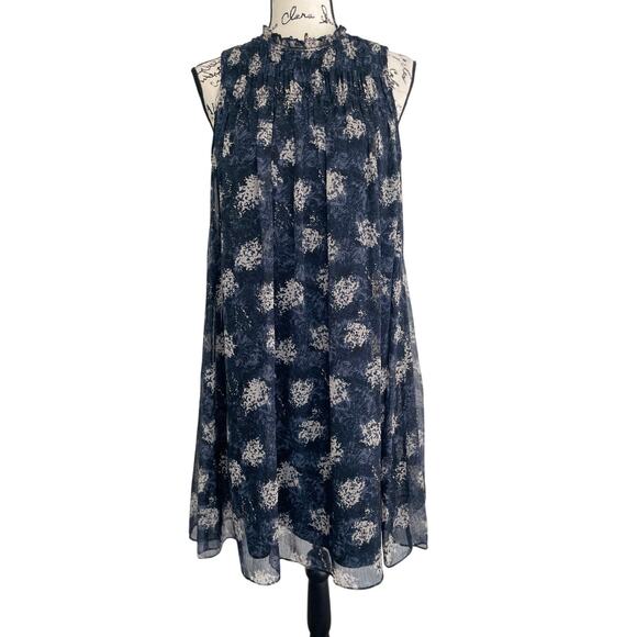 JOIE BALTIC MIDI DRESS BLACK/GRAY FLORAL FLOWY SMOCKED LACE SZ S RUFFLE NECK - Picture 4 of 16